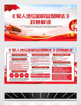 2021军人地位和权益保障法政策解读展板红色简约大气宣传展板模板